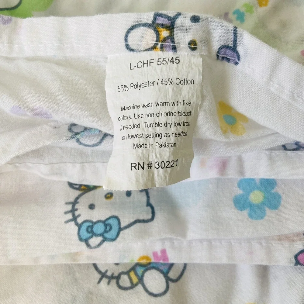 Vintage HELLO KITTY Twin Sheet Sanrio Pastel Flower Fitted Sheet Pink Blue
